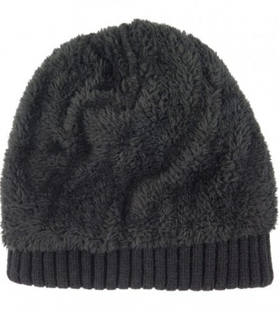 Skullies & Beanies Mens Slouchy Beanie Wool Knit Winter Hat Skull Cap with Fur Lining 2- Pack - Black & Burgundy - CA185QDCHRI