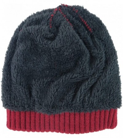 Skullies & Beanies Mens Slouchy Beanie Wool Knit Winter Hat Skull Cap with Fur Lining 2- Pack - Black & Burgundy - CA185QDCHRI