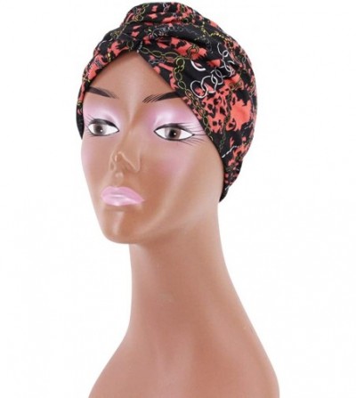 Skullies & Beanies Women Pleated Twist Turban African Printing India Chemo Cap Hairwrap Headwear - National Wine Red - CL18WA...