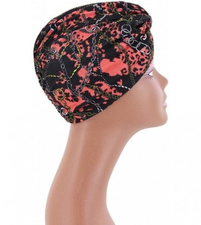 Skullies & Beanies Women Pleated Twist Turban African Printing India Chemo Cap Hairwrap Headwear - National Wine Red - CL18WA...