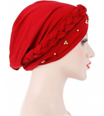 Skullies & Beanies Womens Braided Head Wraps Muslim Hair Scarves Turban Headwear Chemo Hats - Coffee - CR18W0RTC2Z