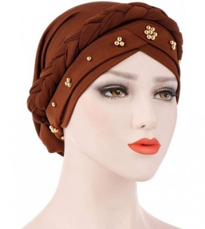 Skullies & Beanies Womens Braided Head Wraps Muslim Hair Scarves Turban Headwear Chemo Hats - Coffee - CR18W0RTC2Z