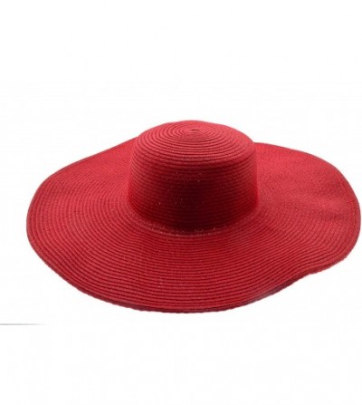 Sun Hats Women Colorful Derby Large Floppy Folderable Straw Beach Hat - Red - C011K53ZCST