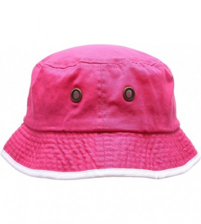 Bucket Hats Summer Adventure Foldable 100% Cotton Stone-Washed Bucket hat with Trim. - Hot Pink-white - C4183QZ6855