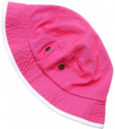 Bucket Hats Summer Adventure Foldable 100% Cotton Stone-Washed Bucket hat with Trim. - Hot Pink-white - C4183QZ6855