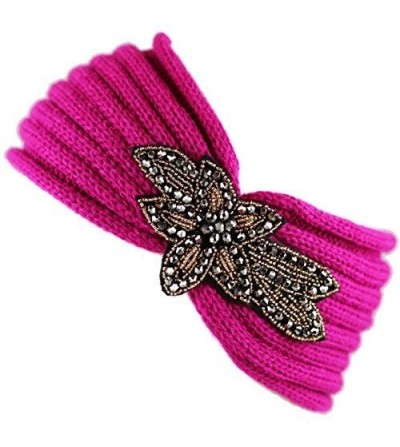 Headbands Sequin Knit Headband with Flower Decoration - Fuchsia - CE186RM7LL9