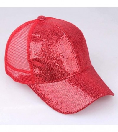 Baseball Caps Baseball Cap-SFE Women Girl Ponytail Sequins Shiny Messy Bun Snapback Hat Sun Caps - Red - CW18QGEUZQL