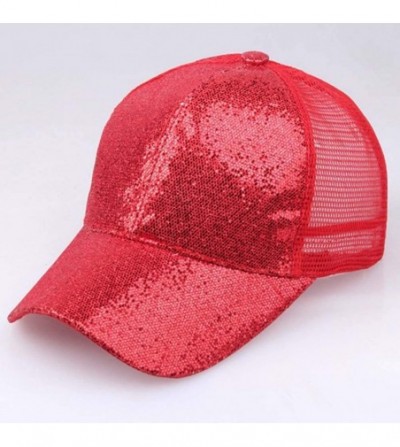 Baseball Caps Baseball Cap-SFE Women Girl Ponytail Sequins Shiny Messy Bun Snapback Hat Sun Caps - Red - CW18QGEUZQL