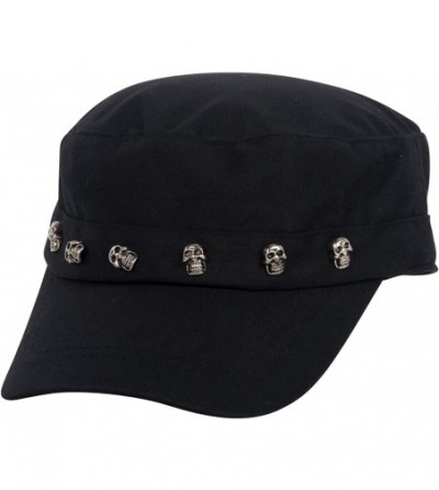 Newsboy Caps Skull Pins Black Cadet Cap - CG17Z4GKTYX
