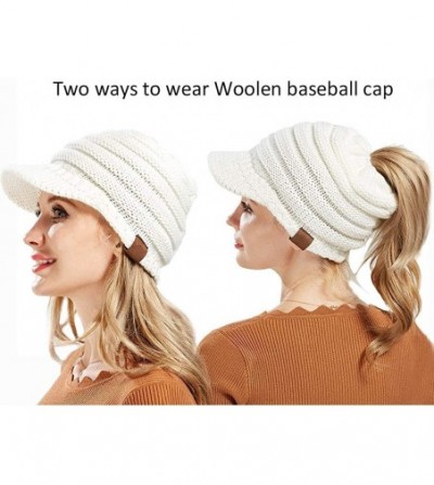 Skullies & Beanies Women's Warm Chunky Cable Knit Messy Bun Hat Ponytail Visor Beanie Cap - Mint - CC18HYSHHU8