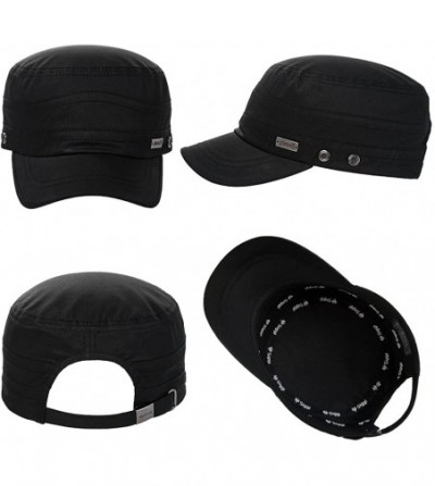 Newsboy Caps Women's Cotton Military Cadet Army Cap Flat Top Baseball Outdoor UV Sun Hats for Men Adjustable 56-60CM Black - ...