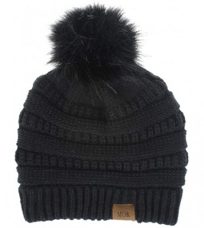 Skullies & Beanies Knit Winter Beanie - Cuff Wool Ribbed Hat - Fisherman Skull Knitted Stocking Cap - Black - CN18YR9M3AT