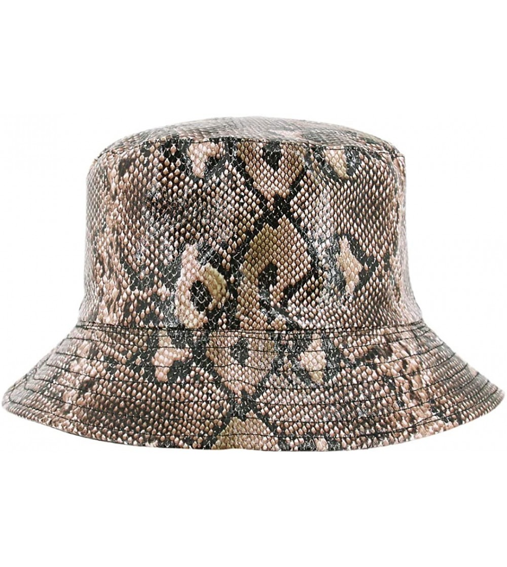 Bucket Hats Reversible Cotton Bucket Hat Multicolored Fisherman Cap Packable Sun Hat - Khaki Snakeskin - CV193MZ9MZM