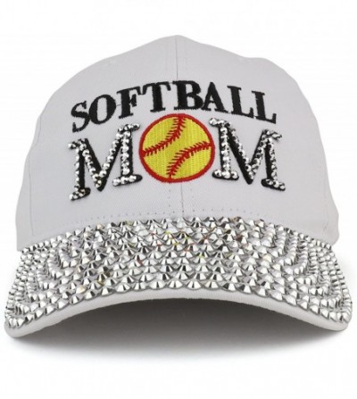 Baseball Caps Softball MOM Embroidered and Stud Jeweled Bill Unstructured Baseball Cap - White - CL18GU6TMCS