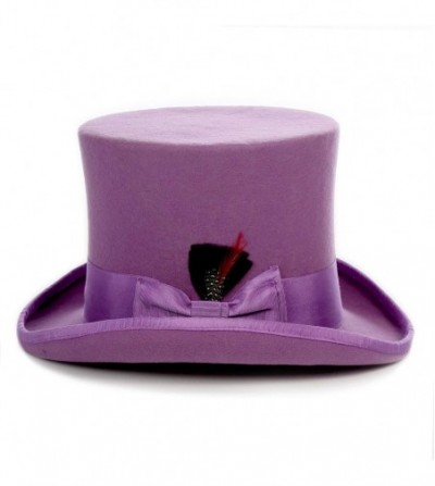 Fedoras Satin Lined Wool Top Hat with Grosgrain Ribbon and Removable Feather - Unisex- Men- Women - Purple - CN12G3TDPYL