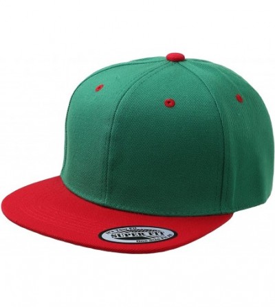 Baseball Caps Blank Adjustable Flat Bill Plain Snapback Hats Caps - Kelly Green/Red - CI11LHIHP0J