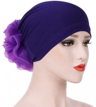 Skullies & Beanies Women Big Flower Turban Hat Head wrap Headwear Cancer Chemo Beanie Cap Hair Loss Cover - Purple - CC18UXA2TTE