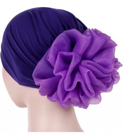 Skullies & Beanies Women Big Flower Turban Hat Head wrap Headwear Cancer Chemo Beanie Cap Hair Loss Cover - Purple - CC18UXA2TTE