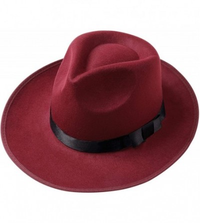 Fedoras 1920s Gatsby Panama Fedora Hat Cap for Men Gatsby Hat for Men 1920s Mens Gatsby Costume Accessories - Wine Red - CF18...