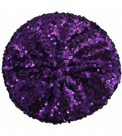 Berets Sparkly Sequins Beret Hat Glitter Mermaid Cap for Dancing Party Fancy Dress - Purple - CP182RYG7Q7