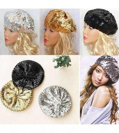 Berets Sparkly Sequins Beret Hat Glitter Mermaid Cap for Dancing Party Fancy Dress - Purple - CP182RYG7Q7