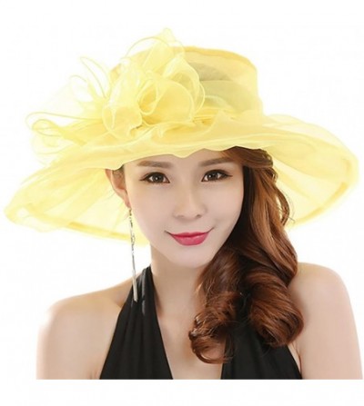 Sun Hats Women's Fashion Summer Church Kentucky Derby Cap British Tea Party Wedding Hat Yellow - C21873NDW3O