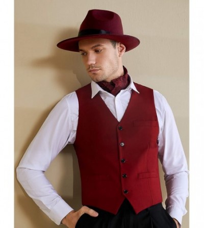 Fedoras 1920s Gatsby Panama Fedora Hat Cap for Men Gatsby Hat for Men 1920s Mens Gatsby Costume Accessories - Wine Red - CF18...