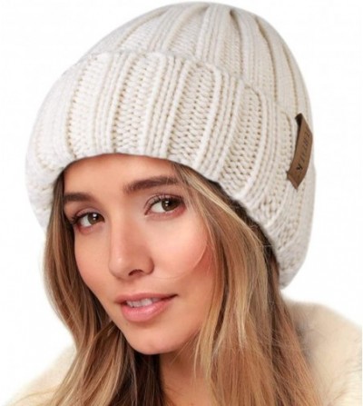 Skullies & Beanies Knit Beanie Hats for Women Men Double Layer Fleece Lined Chunky Winter Hat - Beige - CB18UYG9DYN