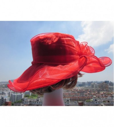 Sun Hats Womens Kentucky Derby Sun Hat Wide Brim Wedding Church Racing A002 - Red - CY11MP67YPD