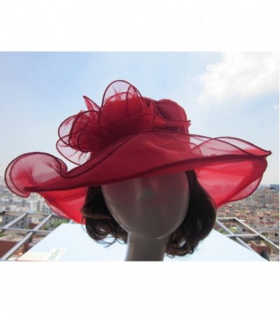 Sun Hats Womens Kentucky Derby Sun Hat Wide Brim Wedding Church Racing A002 - Red - CY11MP67YPD