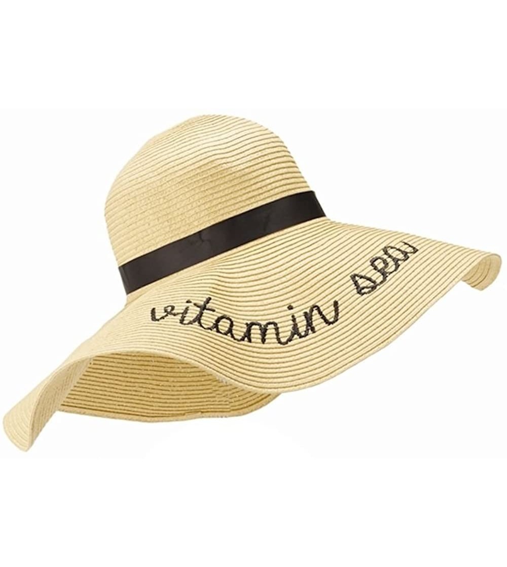Sun Hats State of Mind Straw Sun Hat with a Statement - Black Embroidered - 16-3/4-in - Vitamin Sea - Black Embroidered - CK1...