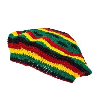 Berets TAM BERET Hand Crochet Knit Slouchy Dread Rasta Reggae Hat with STRIPES Black - CG119VFZNSV