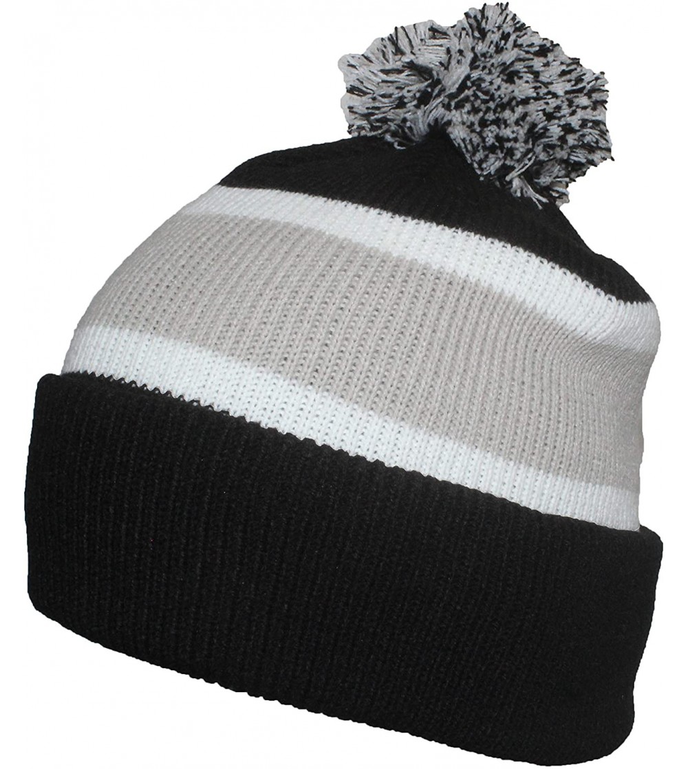 Skullies & Beanies Quality Cuffed Cap with Large Pom Pom (One Size)(Fits Large Heads) - Black/Gray - C611GGC1SCH
