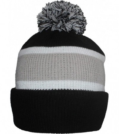 Skullies & Beanies Quality Cuffed Cap with Large Pom Pom (One Size)(Fits Large Heads) - Black/Gray - C611GGC1SCH