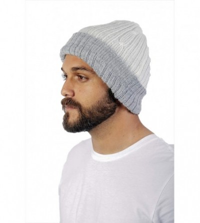 Skullies & Beanies Reversible Knit 100% Alpaca Wool Beanie - Soft- Warm & Thick Woolen Hat Cap - Grey / White - C818Q38CYO8