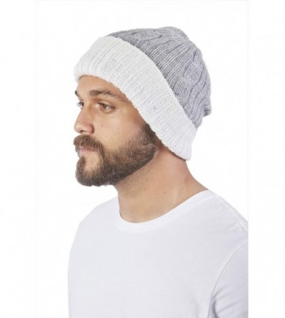 Skullies & Beanies Reversible Knit 100% Alpaca Wool Beanie - Soft- Warm & Thick Woolen Hat Cap - Grey / White - C818Q38CYO8