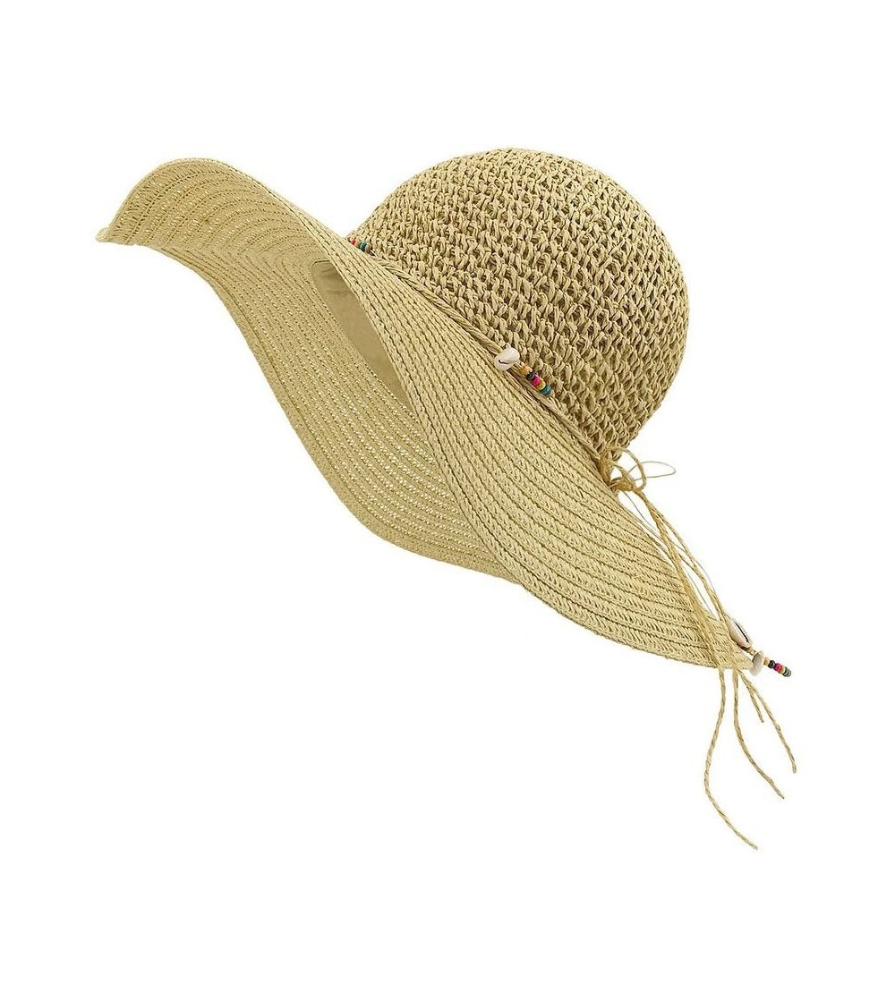Sun Hats Womens Summer Straw Hat Manual Shell String Ladies Beach Sun Hat Floppy Wide Brim Hat - Beige - CW12EOCQN9X