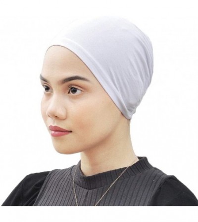 Skullies & Beanies Cotton Jersey Turban Hair Cover Under Scarf Shawl Hijab Cap Bonnet Cap Instant - White - CL18D2KH2W5