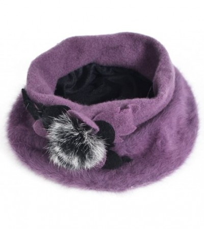 Berets Women's 100% Wool Bucket Hat Felt Cloche Beret Dress Winter Beanie Hats - Angora-purple - CX18XDXY2OW