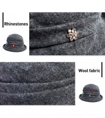 Bucket Hats Women Winter Wool Bucket Hat 1920s Vintage Cloche Bowler Hat with Bow/Flower Accent - 16060black Grey - C318A5U2TXH