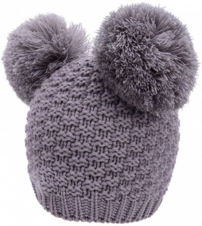 Skullies & Beanies Women's Winter Chunky Knit Double Pom Pom Beanie Hat - Grey - CA18KY8OC4X