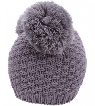 Skullies & Beanies Women's Winter Chunky Knit Double Pom Pom Beanie Hat - Grey - CA18KY8OC4X