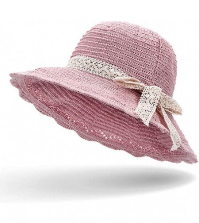Sun Hats Sun Hat for Women Girls Large Wide Brim Straw Hats UV Protection Beach Packable Straw Caps - Dark Pink(s2) - CC18TW3...