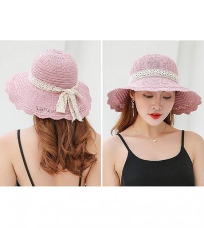 Sun Hats Sun Hat for Women Girls Large Wide Brim Straw Hats UV Protection Beach Packable Straw Caps - Dark Pink(s2) - CC18TW3...