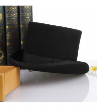 Fedoras Men 100% Wool Mad Hatter Satin Lined Black Low Top Hats - Black - CM18M90W2LS