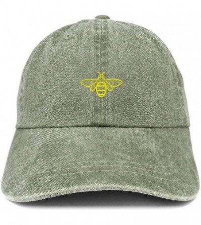 Baseball Caps Bee Embroidered Washed Cotton Adjustable Cap - Olive - CP185LUOR2E