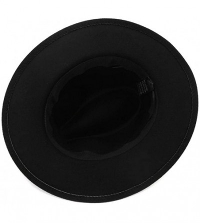Fedoras Men & Women's Classic Wide Brim Felt Fedora Panama Hat with Belt Buckle - Black - CO18W9I7432