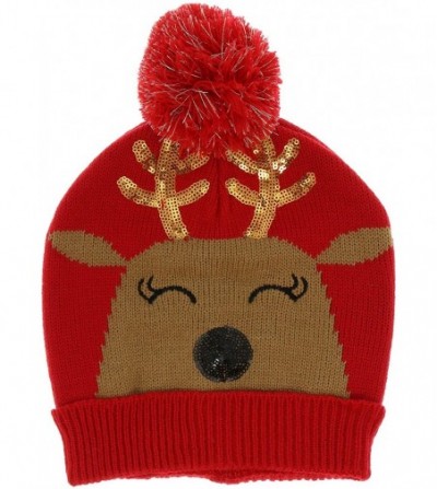 Skullies & Beanies Women's Christmas Beanies Hat - Reindeer Red - CS18KS9I3MK