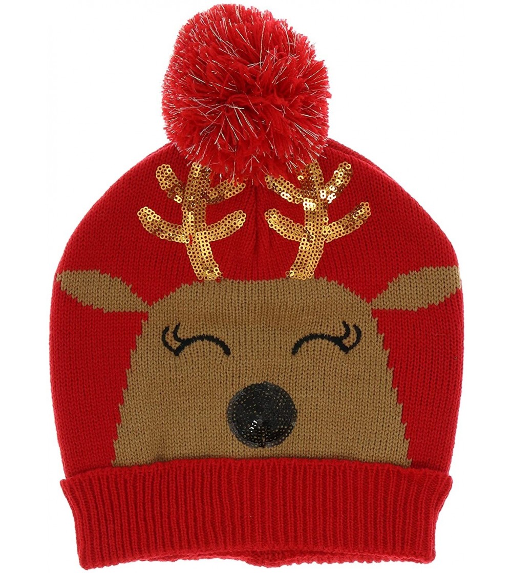 Skullies & Beanies Women's Christmas Beanies Hat - Reindeer Red - CS18KS9I3MK