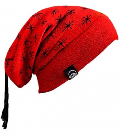 Skullies & Beanies Unisex Outdoor Merino Slouchy Beanie Hat Cap One Size New Zealand Luxury Accessory - Red & Black - CJ18RQ6...